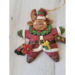 Folk art reindeer Santa gift wreath ornament Xmas decor